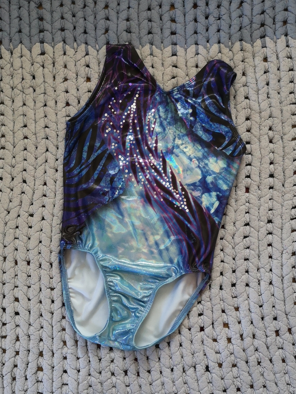 GK Blue & Purple Shimmer Girls Gymnastics Leotard with Sequins